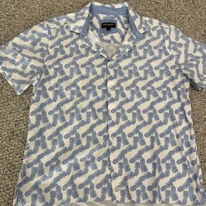 Johnston and Murphy mens causal shirt white and blue pineapple size Large